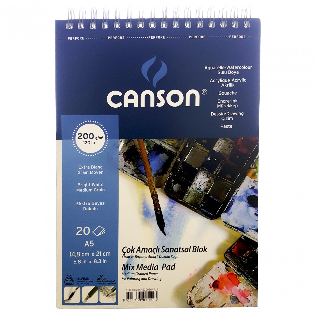 Canson Mix Media Pad Çok Amaçlı Resim Defteri (A5) 200gr 20 Yp
